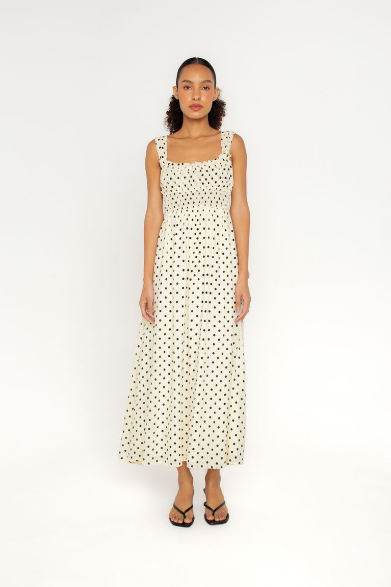 Vestido capri poa fundo branco emibeachwear